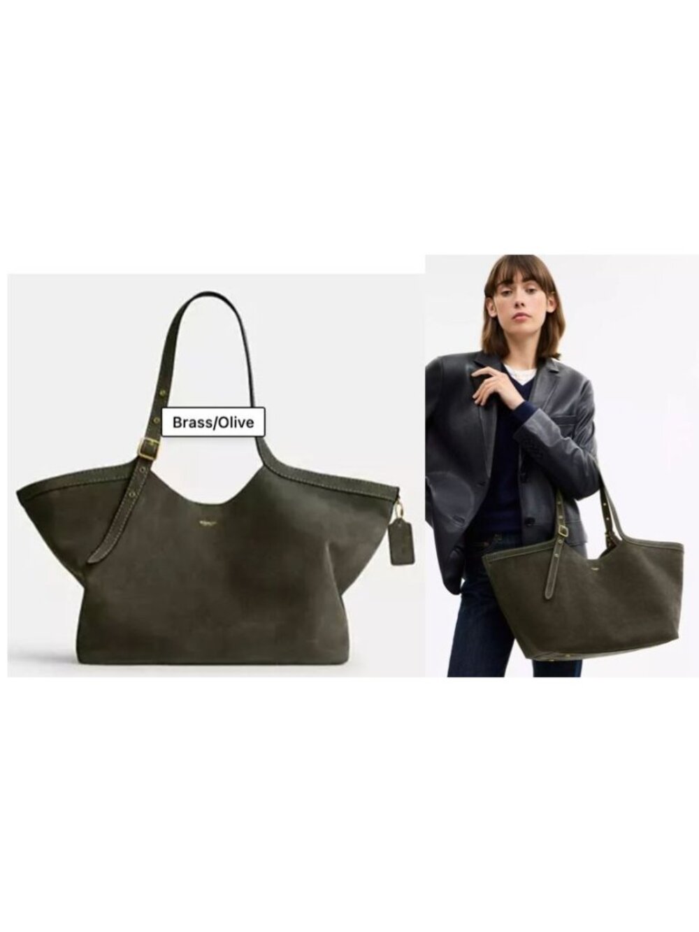 NEW!! AUTHENTIC COACH Gramercy Tote Bag IN OLIVE GREEN SUEDE AND BRASS